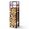 Range bûche vertical télescopique pour cheminée avec étagère de MDF 45x32x170cm acier noir - voonot.com
