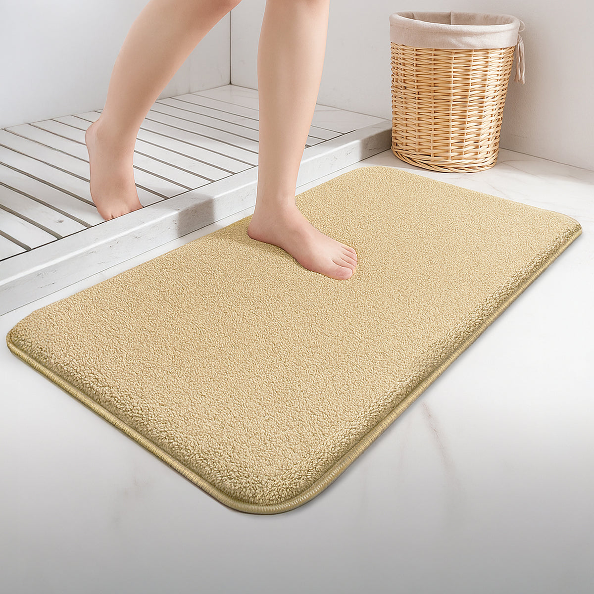Lot de 2 Tapis de Bain Antidérapant microfibre 60x90cm beige - voonot.com
