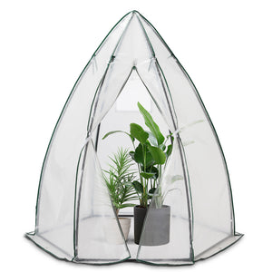 Serre de jardin hivernage dome avec bache PE 160x160x180cm Blanc - voonot.com