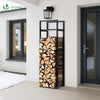 Range bûche vertical télescopique pour cheminée avec étagère de MDF 45x32x170cm acier noir - voonot.com