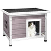 Maison pour Chat en bois avec toit bitumé autoportant et porte à lamelles PVC Gris - voonot.com
