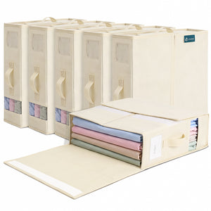 Lot de 6 Sacs de Rangement Drap de Lit Pliable 38,5x33x12cm Beige