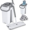 Balai microfibre et Seau Essoreur avec 6 serpillères Réutilisables Balai Plat Double compartiment blanc - voonot.com