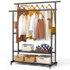 Portant a Vetements double avec roulettes et 2 etageres de rangement 121x40x147cm metal Noir - voonot.com