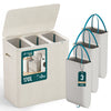 Panier a linge 3 compartiments et sacs amovibles auto ajustant avec couvercle 170L Beige - voonot.com
