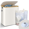 Panier a linge pliable 145L avec sac intérieur cadre bambou et couvercle beige - voonot.com