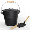 Seau à Cendres en Métal avec Couvercle Pelle et Balai à Main 5L Noir - voonot.com