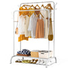 Portant a Vetements Double avec etagere Chaussures 4 Crochets Lateraux 110x58x150cm metal Blanc - voonot.com