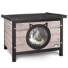Maison pour Chat en bois avec toit bitumé et entrée en forme d'oreilles de chat Gris - voonot.com