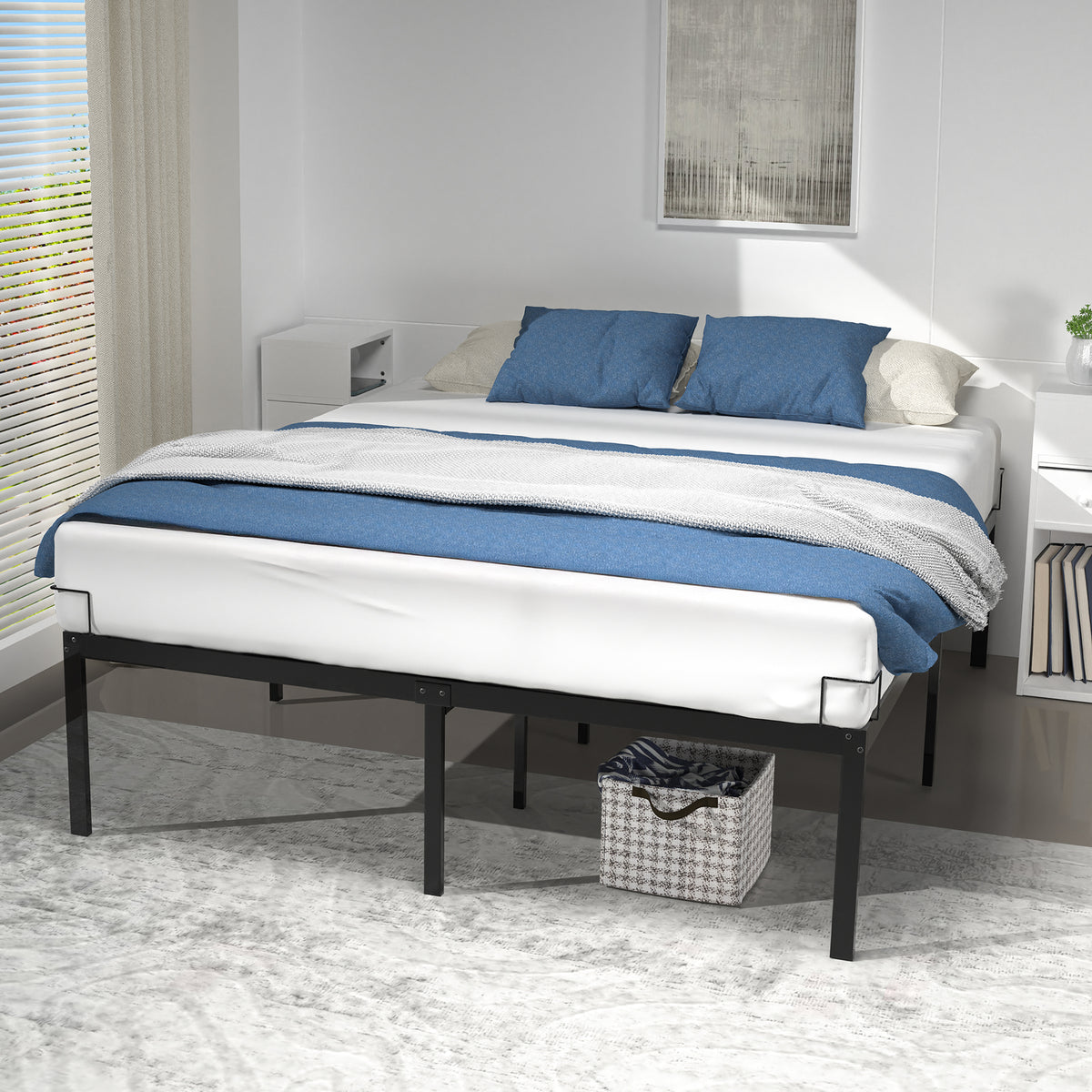 Cadre de lit metal avec fixation sommier et hauteur 36cm 160x200cm noir - voonot.com