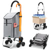 Chariot de course pliable monte escalier aluminium avec crochets gris - voonot.com