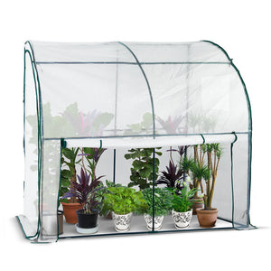 Serre de jardin hivernage murale adossee avec bache PE 200x100x180cm blanc - voonot.com