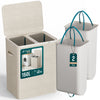 Panier a linge 2 compartiments et sacs amovibles auto ajustant avec couvercle 150L Beige - voonot.com