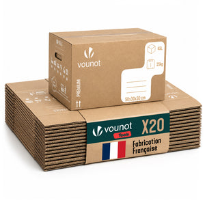 Lot de 20 cartons de demenagement stockage 45L Fabrique en France 50x30x30cm - voonot.com
