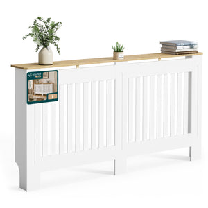 Cache radiateur en MDF avec lattes et etagere 152×19×82 cm Blanc Chêne - voonot.com