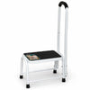 Marche pied en acier avec barre d’appui plateforme antiderapante 38x26cm blanc - voonot.com