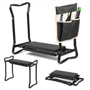 Agenouilloir tabouret de jardin 2 en 1 avec pochette de rangement EVA noir - voonot.com
