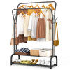 Portant a vetement double avec 2 niveaux etageres chaussures 4 Crochets Lateraux 108x35x145cm metal Noir - voonot.com