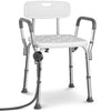 Chaise de douche avec accoudoir et dossier ergonomique a hauteur reglable en aluminum HDPE blanc - voonot.com