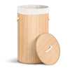 Panier a linge en bambou rond avec couvercle 58L - voonot.com