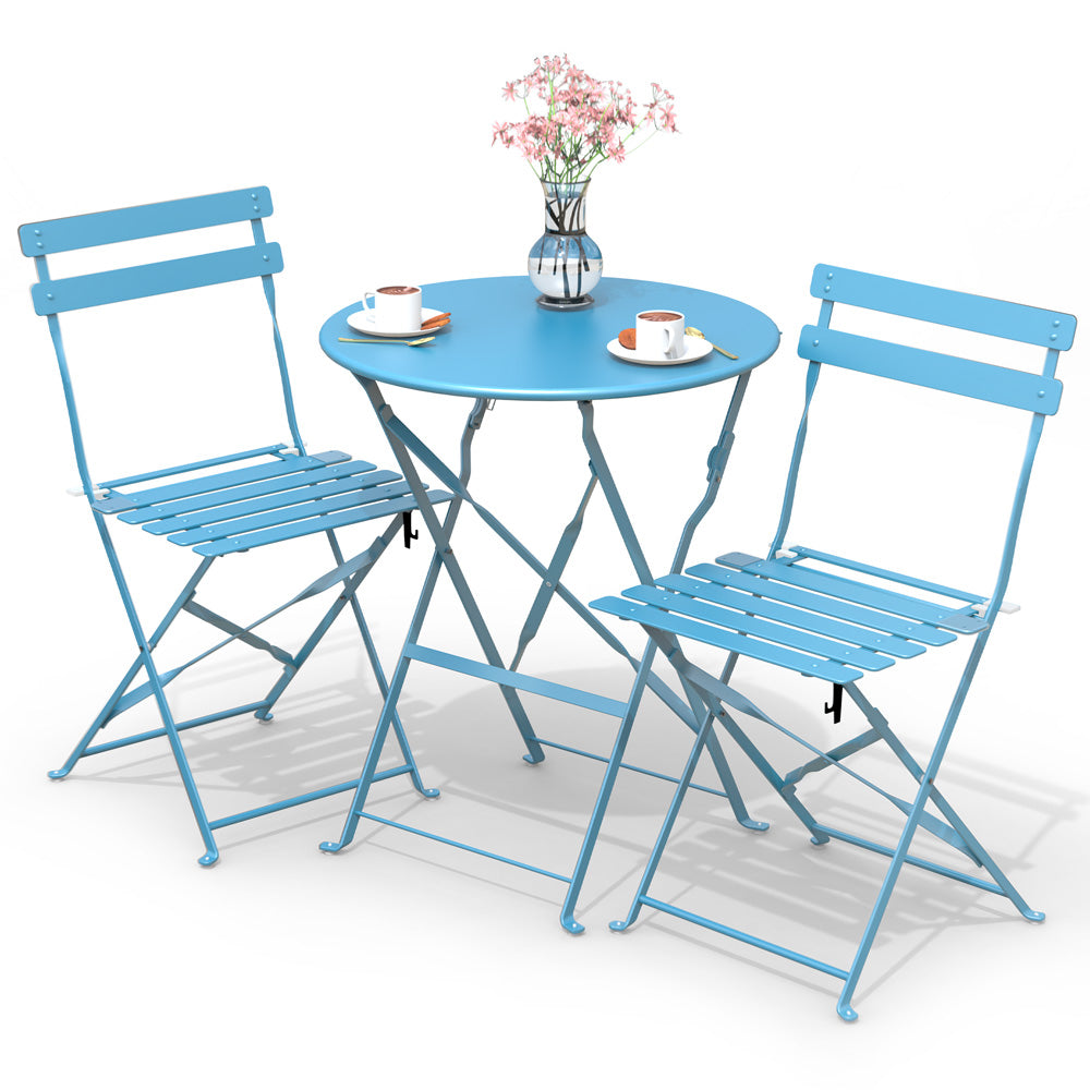 Ensemble bistro extérieur 1 table 2 chaises acier bleu - voonot.com