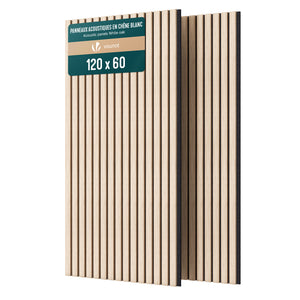 Lot de 2 panneaux acoustiques muraux Tasseaux en bois MDF avec feutre noir 120x60x2.1cm chêne blanc - voonot.com