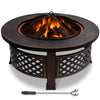 Brasero exterieur en metal avec grille, pare-etincelles tisonnier diametre 81cm noir - voonot.com