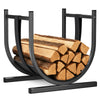 Range Buche Support a bois avec Sangle de Sécurité 41x37x39.5cm en Metal noir - voonot.com