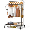 Portant a Vetements Double avec etagere Chaussures 4 Crochets Lateraux 108x58x146cm metal Noir - voonot.com