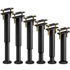 Lot de 6 Pieds de meubles lits Hauteur reglables 25-43 cm en metal noir - voonot.com
