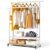 Portant a Vetements double avec roulettes et 2 etageres de rangement 120x40x146cm metal Blanc - voonot.com