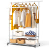 Portant a Vetements double avec roulettes et 2 etageres de rangement 121x40x147cm metal Blanc - voonot.com