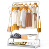 Portant a vetement double avec 2 niveaux etageres chaussures 4 Crochets Lateraux 110x35x146cm metal Blanc - voonot.com