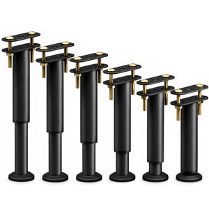Lot de 6 Pieds de meubles lits Hauteur reglables 18-32 cm en metal noir - voonot.com