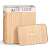 Panier a linge en bambou rectangulaire double compartiments avec couvercle 100L - voonot.com