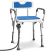 Chaise de douche avec accoudoir et dossier ergonomique a hauteur reglable en aluminum HDPE bleu - voonot.com