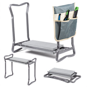 Agenouilloir tabouret de jardin 2 en 1 avec pochette de rangement EVA gris - voonot.com