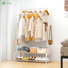 Portant a vetement double avec 2 niveaux etageres chaussures 4 Crochets Lateraux 110x35x146cm metal Blanc - voonot.com