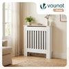 Cache radiateur en MDF avec lattes et etagere 78×19×82 cm Blanc - voonot.com