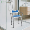 Chaise de douche avec accoudoir et dossier ergonomique a hauteur reglable en aluminum HDPE bleu - voonot.com