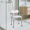 Chaise de douche avec accoudoir et dossier ergonomique a hauteur reglable en aluminum HDPE blanc - voonot.com
