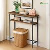 Console table 2 niveaux style industriel en metal et MDF 80x24x80 cm Marron - voonot.com
