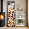 Range bûche vertical télescopique pour cheminée avec étagère de MDF 45x32x170cm acier noir - voonot.com