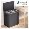 Panier a linge 3 compartiments et sacs amovibles auto ajustant avec couvercle 170L Anthracite - voonot.com