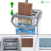 Balai microfibre et Seau Essoreur avec 6 serpillères Réutilisables Balai Plat Double compartiment blanc - voonot.com
