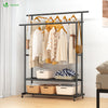 Portant a Vetements double avec roulettes et 2 etageres de rangement 120x40x146cm metal Noir - voonot.com
