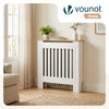 Cache radiateur en MDF avec lattes et etagere 78×19×82 cm Blanc Chêne - voonot.com