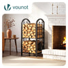 Porte buches cheminee avec 4 outils en metal noir - voonot.com
