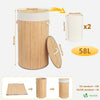 Panier a linge en bambou rond avec couvercle 58L - voonot.com