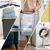 Panier a linge pliable 100L avec sac intérieur cadre bambou et couvercle gris - voonot.com